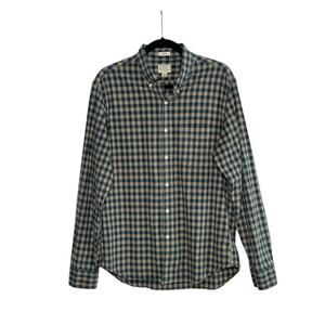 J.Crew beige blue check print long sleeves  casual shirt size Large